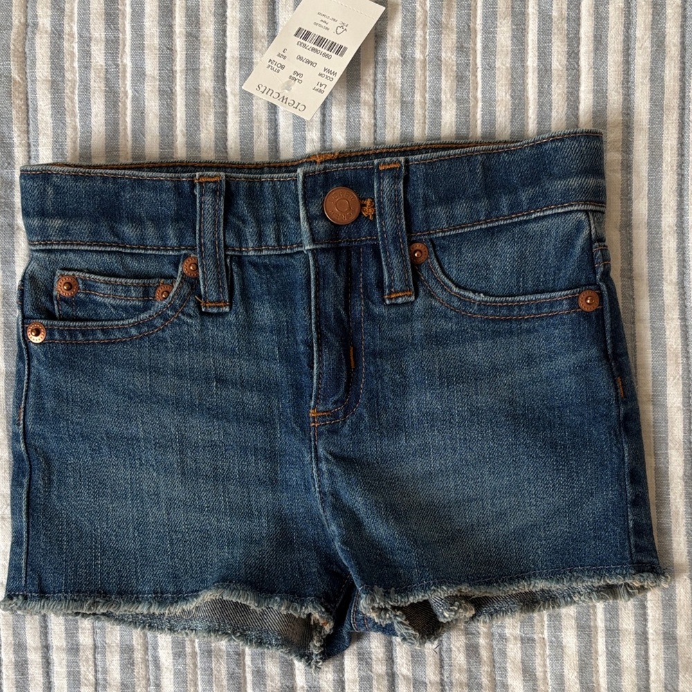 NWT Crewcuts Dark Blue Denim Frayed Hem Shorts Size 3